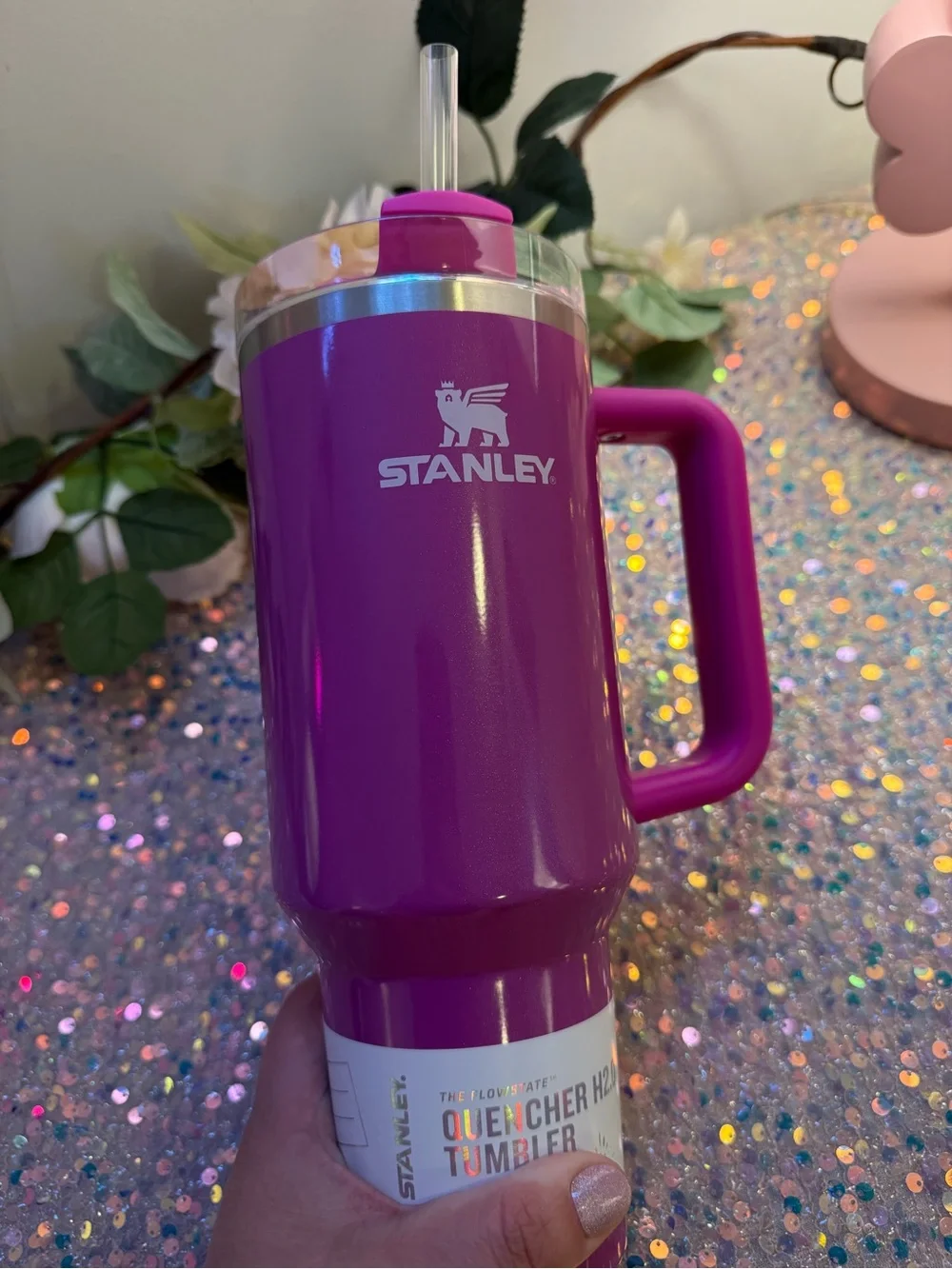 NWT Stanley 40 oz Quencher H2.0 FlowState Tumbler in “Punch Shimmer” 🩷✨ - Picture 8 of 9